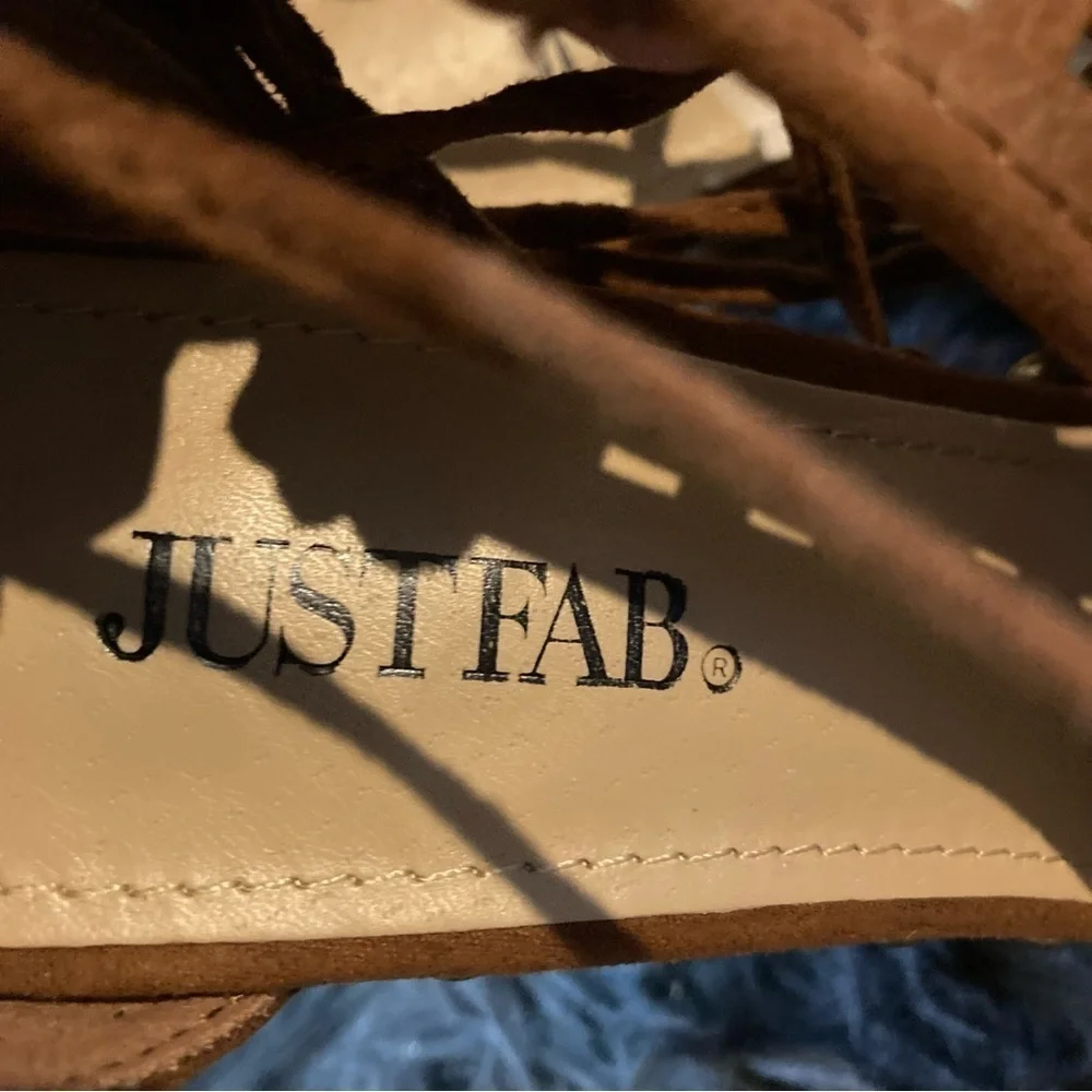 Ladies Just Fab Brown Cut out Wrap Around Studded Wedge